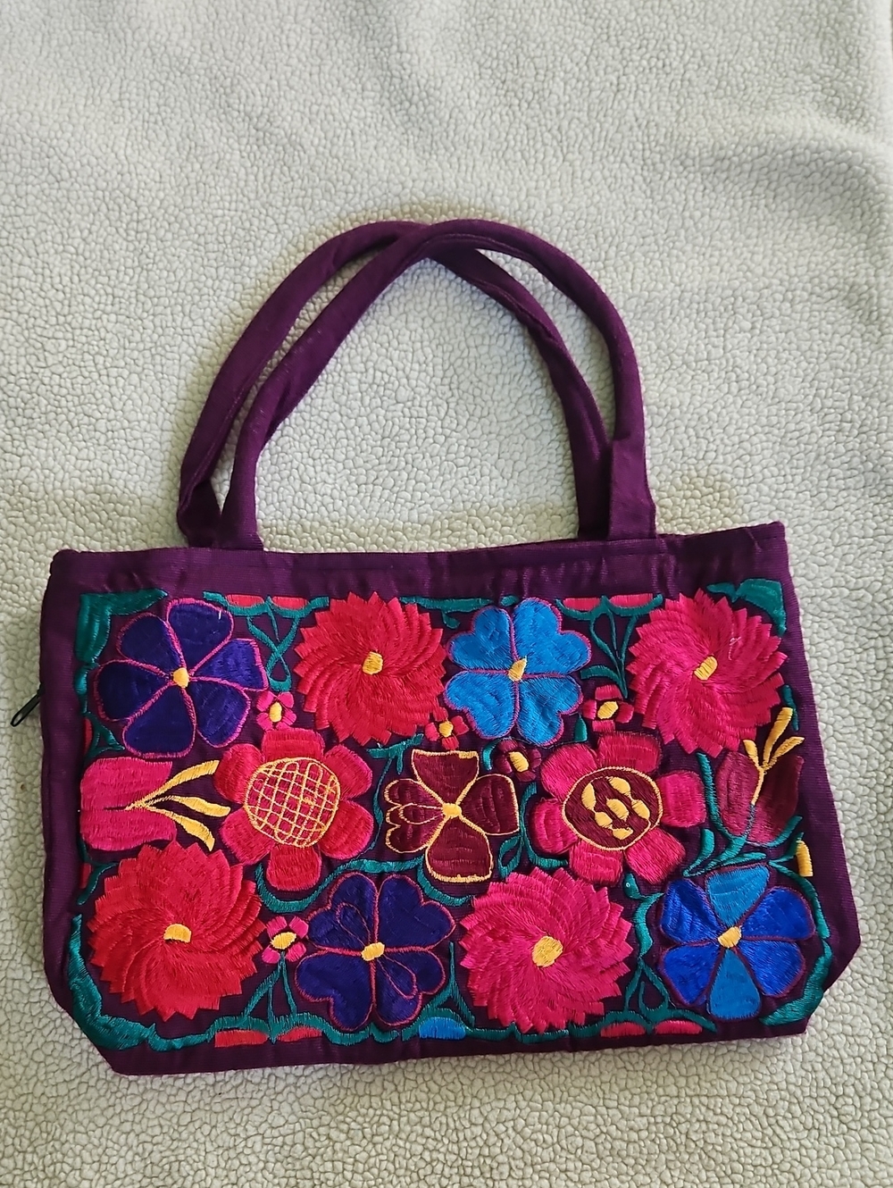 Embroidered Floral Tote Bag in Purple